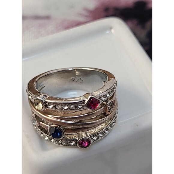 Sterling Silver Multi-Gem Ring | Size 6 CZ Rainbow Band Statement Jewelry - Picture 5 of 6